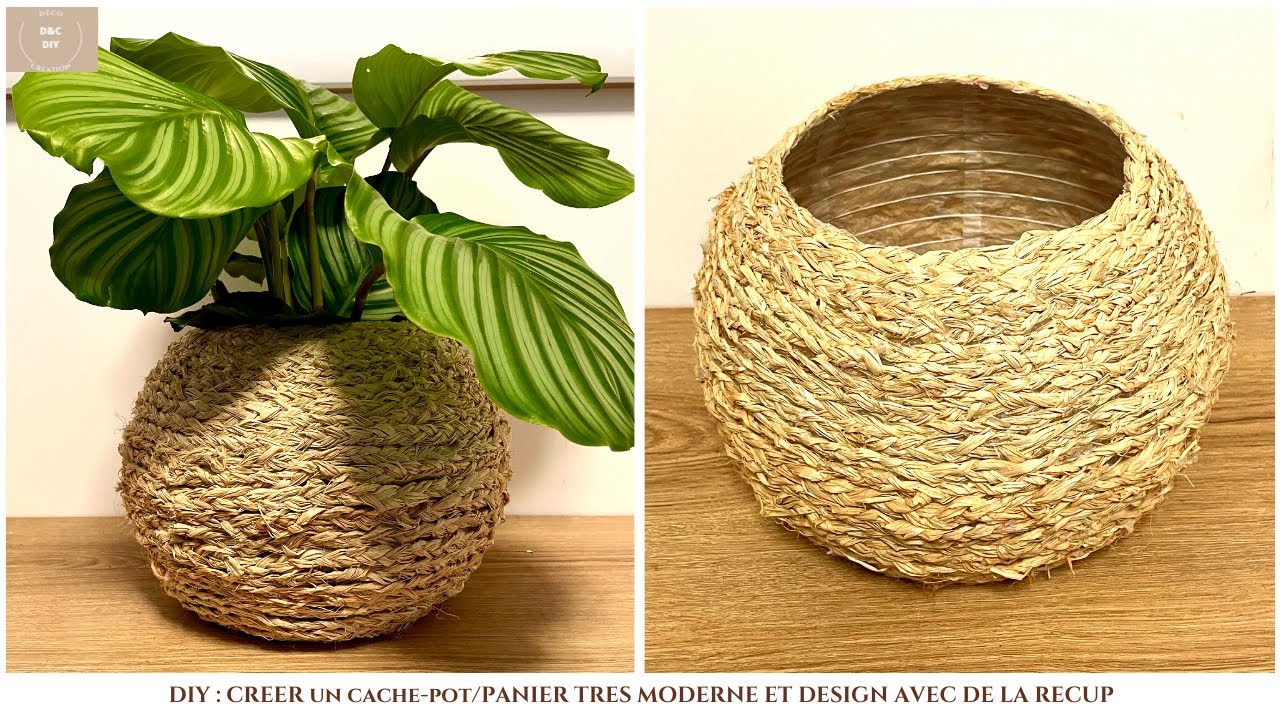 Tuto cache-pot : enrober un pot de fleur de tissu tressé