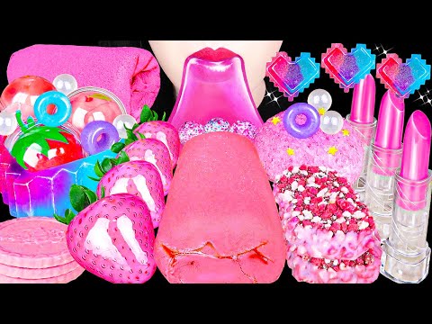 ASMR PINK DESSERTS 핑크색 디저트 EDIBLE TOWEL, GALAXY KOHAKUTO, SHEET JELLY 먹는 수건, 갤럭시 코하쿠토, 립스틱먹방 MUK