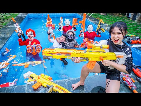 Gugu Gaming : Couple SWAT Warrior Xman Nerf Guns FIGHT Criminal Group XICMAN Mask Power Man