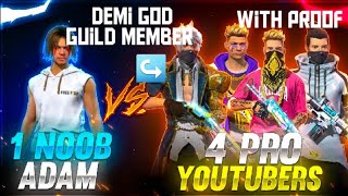 Noob vs Demi God guild member / festival de verao free fire / 4 Adam vs 4 Pro players / Nucli ff