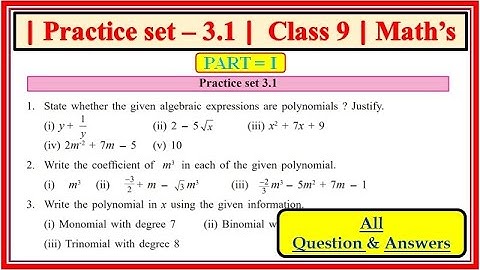 Practice set 3.1 class 9 maths part 1 | Chapter 3 Polynomials  | Maharashtra state board #class9th