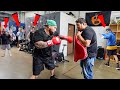 FIGHTERS STARE AT BIG BOY GIVING A BIRTHDAY BEAT DOWN TO BOXING TRAINER