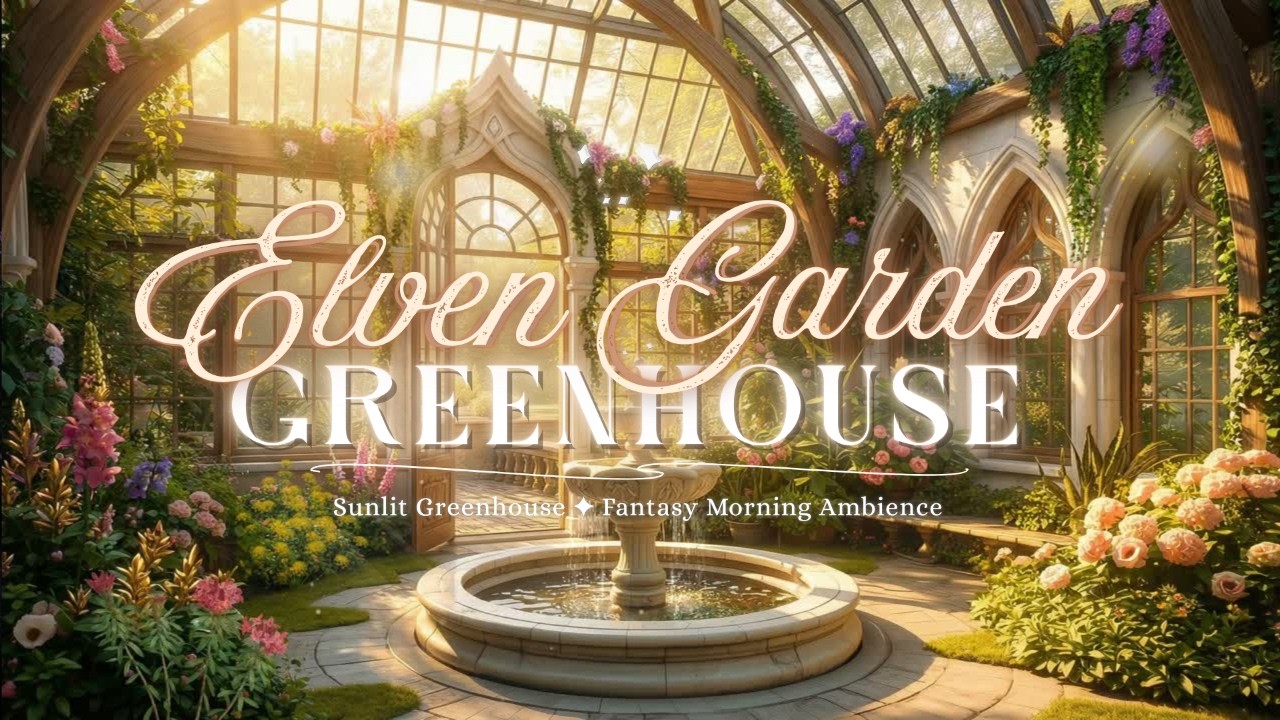 Elven Greenhouse Morning ✦ Cozy Fantasy Ambience with Harp, Flute & Birdsong