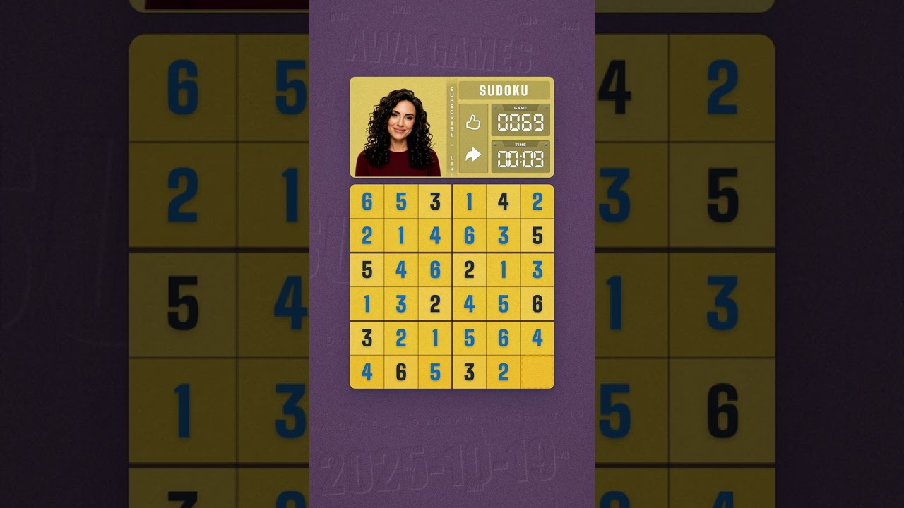 LinkedIn Mini Sudoku #69 solved board for October 19, 2025, 6x6 grid
