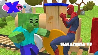 Зомби из Minecraft на тракторе против Супергероя на паровозе. Погоня.Cartoons for kids