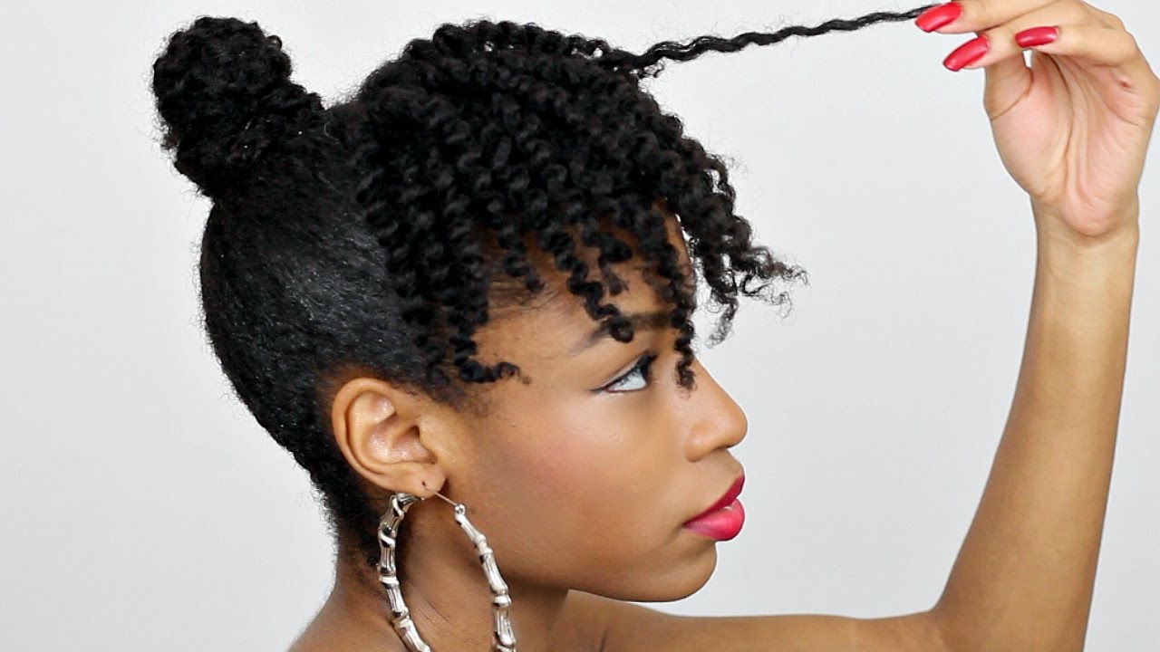 Bun with Faux Curly Bangs▻ Natural Hair - YouTube