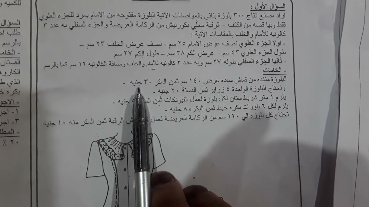 امتحان دبلوم  مقايسات لعام ٢٠٢٤ ملابس جاهزة