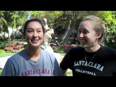 Santa Clara Volleyball's Middle Blockers Dana Knudsen and Tanya Schmidt