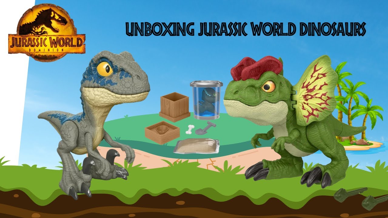 Jurassic World: Unboxing Realistic, Roaring Dilophosaurus, Velociraptor Blue, & T-Rex
