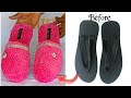 DIY indoor slippers from flip flop• Pink fluffy indoor slippers