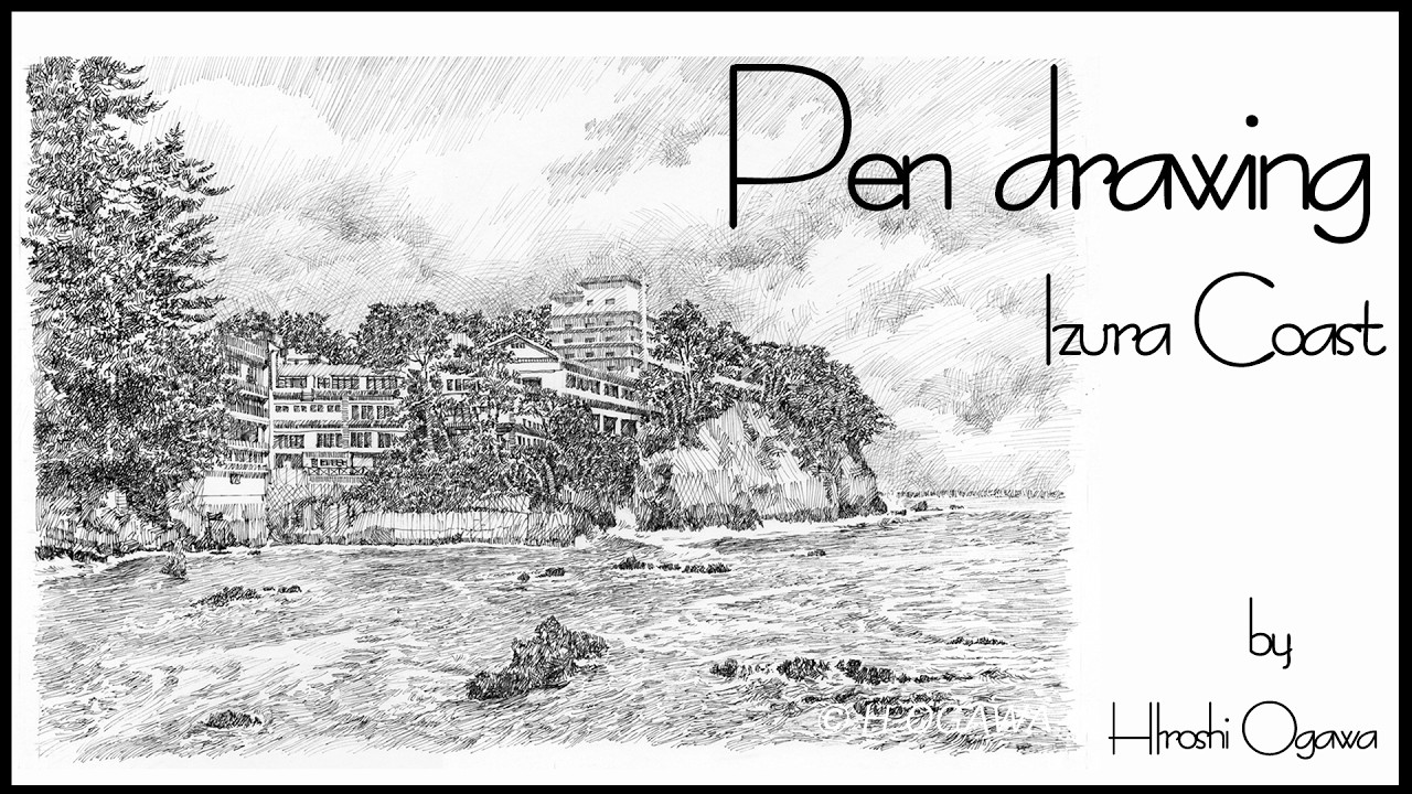ペン画】ミリペンで描く！五浦海岸の風景ペン画 - YouTube