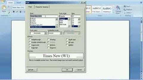Microsoft Word 2007: Default Font