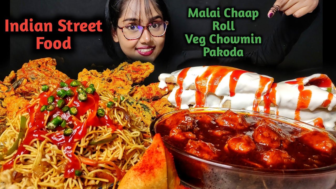 Eating Honey Veg Manchurian, Malai Chap Roll, Veg Chowmin | Mukbang | Asmr Eating | Big Bites