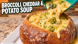 Broccoli Cheddar Potato Soup in a Bread Bowl | Panera-Style
