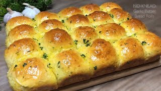 NO-KNEAD GARLIC BUTTER BREAD ROLLS | Garlic Dinner Rolls / Buns