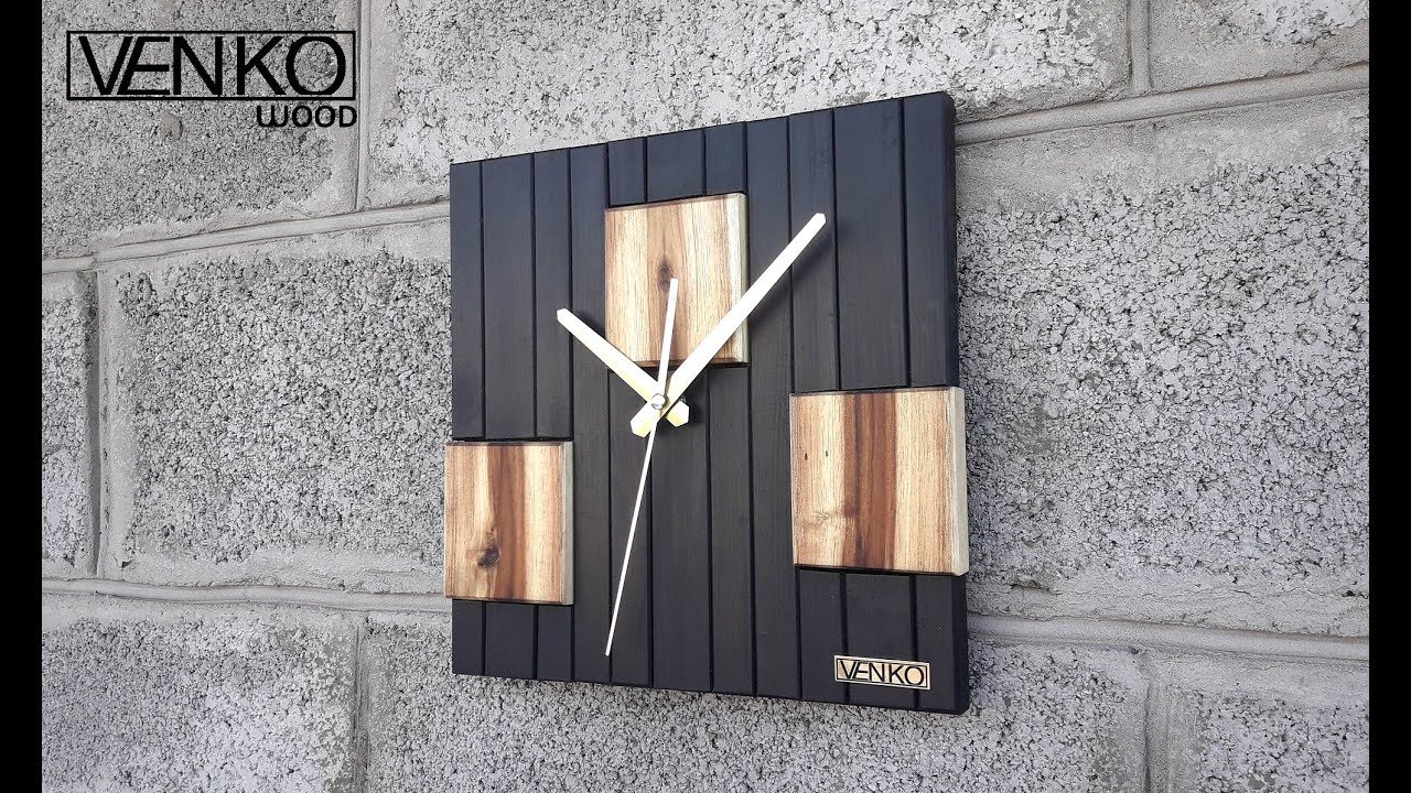 Wood clock with walnut inserts Деревянные часы со вставками ореха