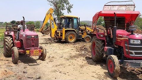 New JCB Backhoe Machine Loading Soil On Mahindra Yuvo And Eicher Tractors | Jcp Tractor Cartoon