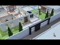 Planta de Casa  3D com três Quartos, Escritório e Cozinha Americana