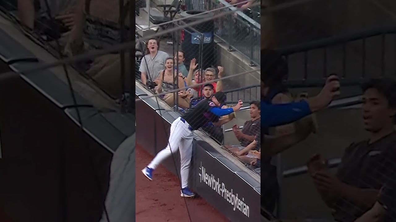 Eric Wagaman makes a great catch at the netting 🔥 #mlb #mets #baseball #sports #highlights #braves