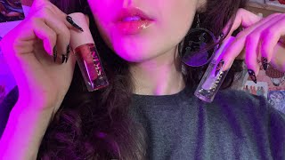 ASMR | Sticky Lip Oil Application w/ Long Nails ( wet mouth sounds, face touching + )