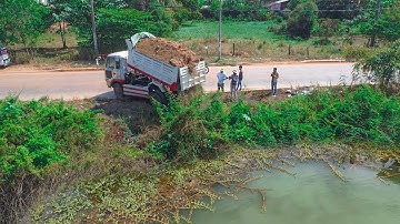 Wonderful Start A Project Landfill Clearing forest flooded by skill Komatsu dozer push with 5T truck
