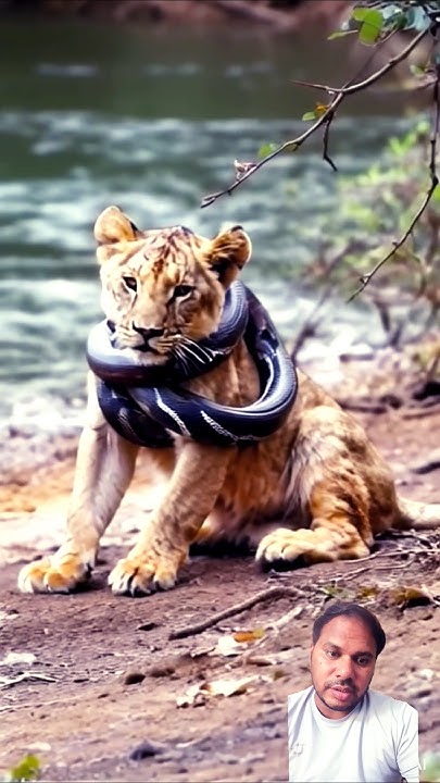 lion give up on the python #wildlife #shorts #lion #youtubeshorts # ...