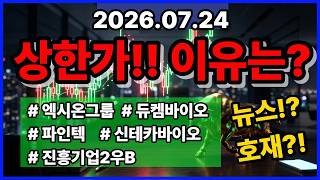 (0724 국내증시 상한가 종목 분석) 엑시온그룹, 듀켐바이오, 파인텍, 진흥기업2우B, 신테카바이오 왜 올랐나 세력의 의도와 월요일장 대응 전략.
