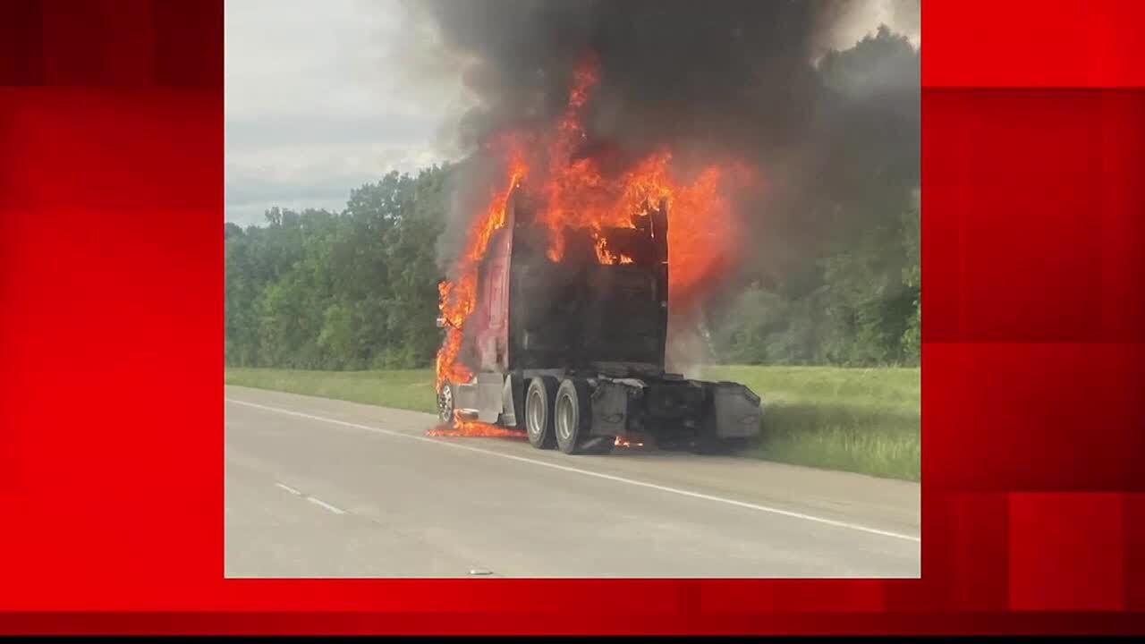 18-wheeler catches fire on I-49 S - YouTube
