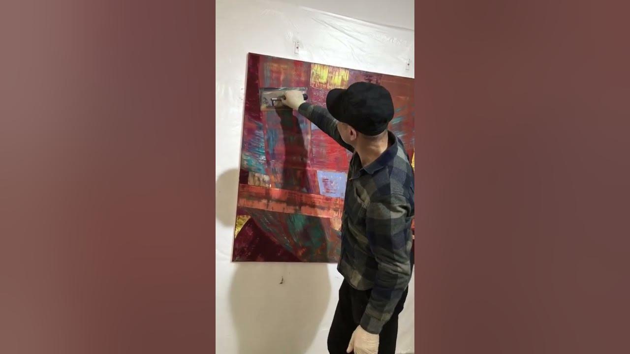 Schneefalleffekt mit rot, Rakeltechnik. Snowfall effect with red