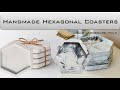 DIY Easy Hexagonal Coasters / How to make coasters at home / White cement coasters using cardboard