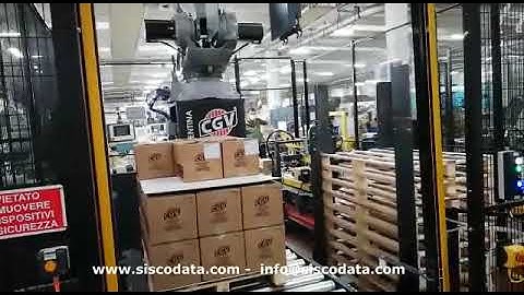 Palletizer & Logistic robotics automation for carton industry 3 robot cell + AGV+stretch wrapper