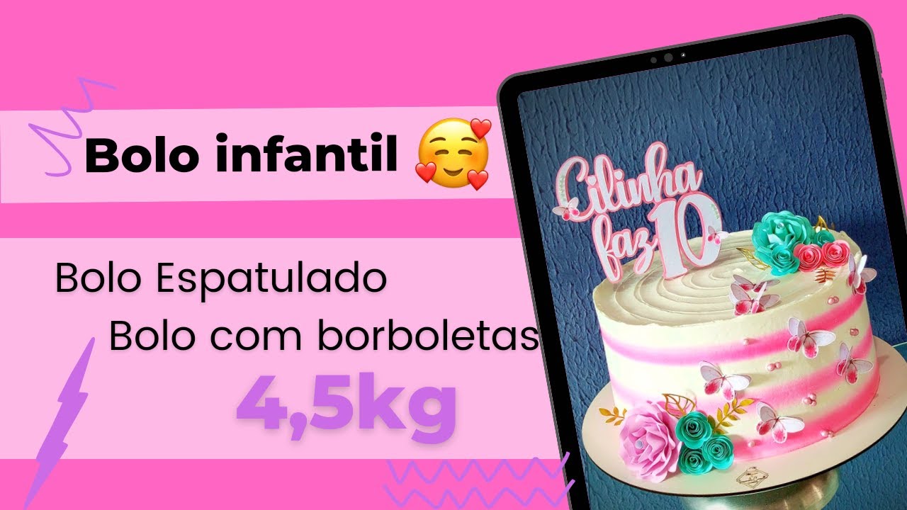 Bolo infantil borboletas / flores de papel realista / Bolo listrado rosa /  Bolo 4,5kg / chantininho 