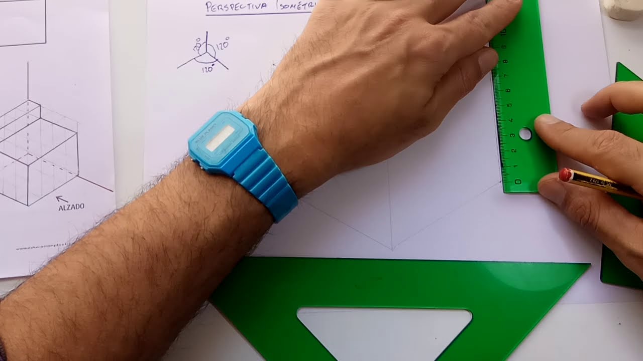 Perspectiva isométrica con escuadra y cartabón