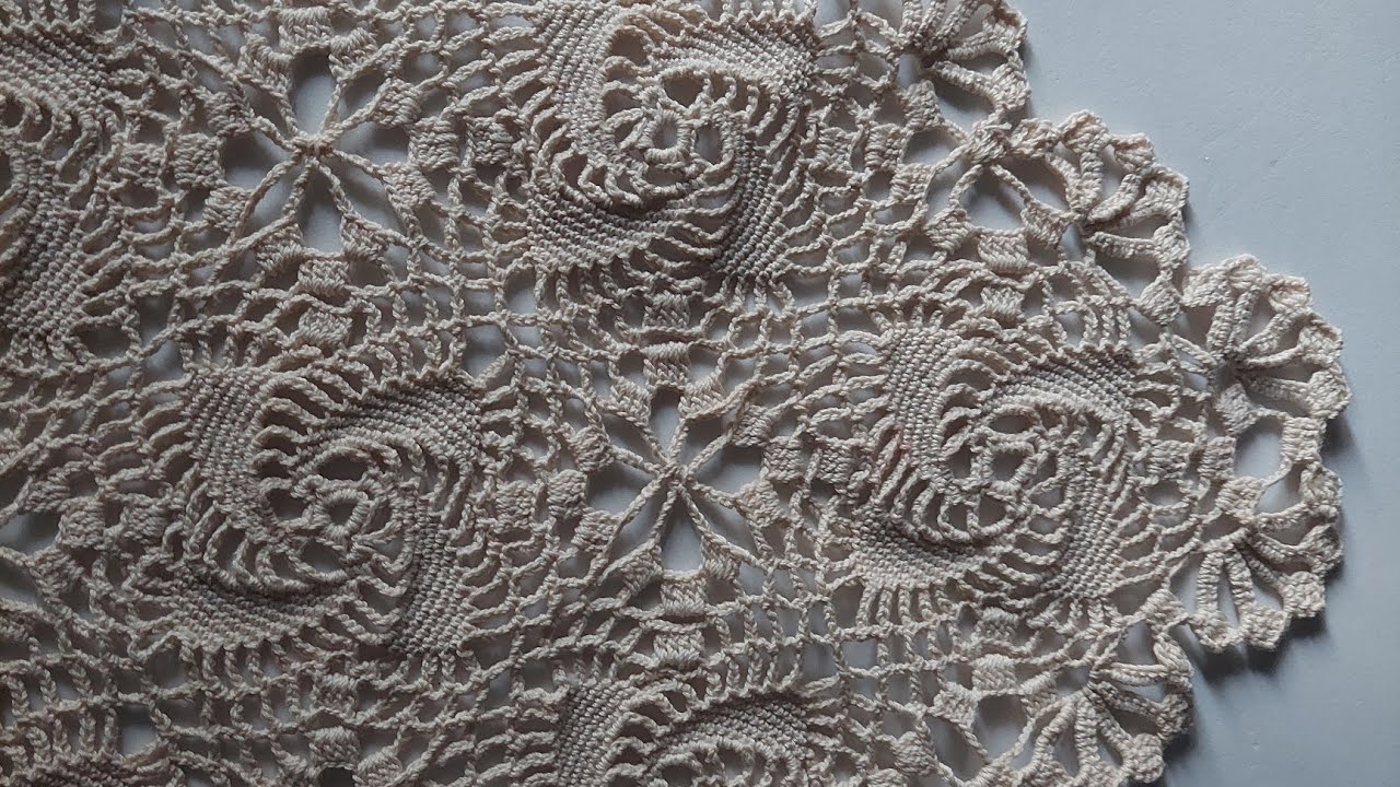 كروشية 🧶 ورشة مفرش المروحة الأنيق 🌷 الإطار الجزء الثالث والأخير 💜