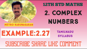 12th Std Maths Example 2.27 If z= x+iy and arg(z-1/z+1)= π/2 show that x^2+y^2=1