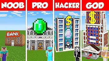 Minecraft Battle: NOOB vs PRO vs HACKER vs GOD: BANK ROBBERY HOUSE BASE BUILD CHALLENGE / Animation