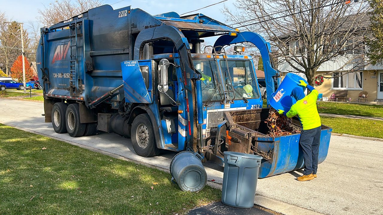 Roaring Allied Waste Mack McNeilus Carry Can Flying Through Fall Yard Waste