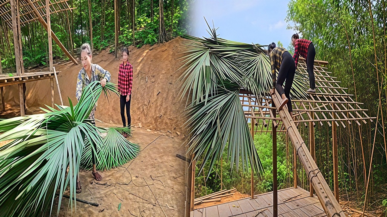 SOLO MOM Builds Dream House: Kind-Girl Helps Her Build a Amazing Bamboo House in the Forest