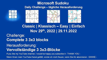 Sudoku Daily Challenges | Classic - Easy | Nov 29th, 2022