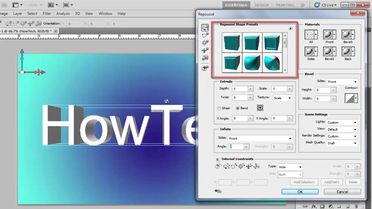 How To Create 3d Text In Photoshop Cs5 Youtube