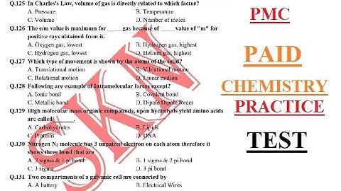 PMC Paid MDCAT Chemistry Practice Test#4  (2021) PMC CHEMISTRY TEST with detailed explanation (2021)