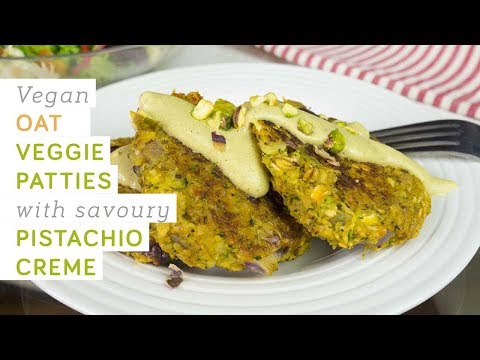 Vegan oat veggie patties with savoury pistachio creme –
