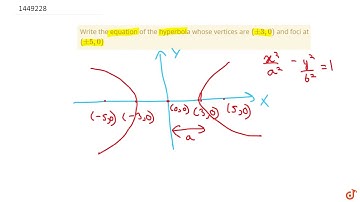 "Write the equation of the hyperbola whose vertices are `(+-3,0)` and foci at `(+-5,0)`"