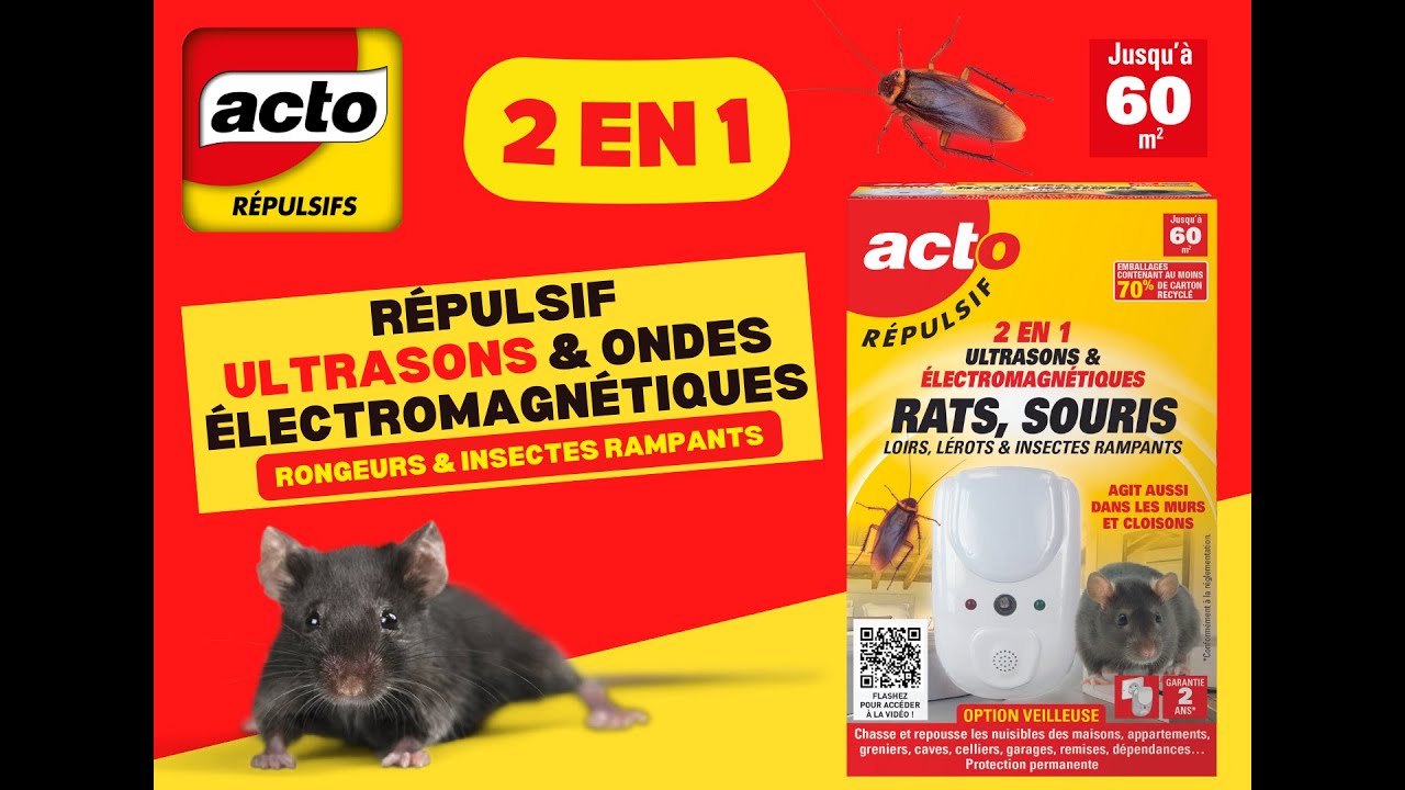 REPULSIF ULTRASONS ANTI SOURIS INSECTES RAMPANTS 90M2 WEITECH - EGM