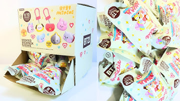 (ASMR) Opening An Almost Full Case of BT21 Minini Sweetie Blind Bag Charm Keychains BTS