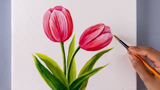 How to paint tulip with acrylic | Tulip acrylic painting tutorial | Flower Painting