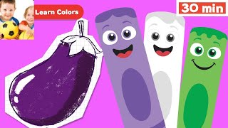 Learn Colors for Babies w Color Crew / First words for kids / Coloring Vegetables & more for Babies