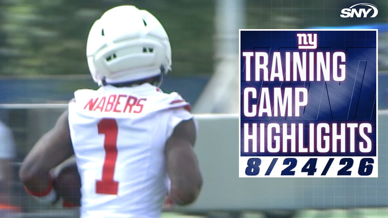 Malik Nabers sheds red jersey for workout at Giants training camp