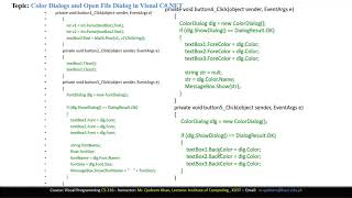 FACULTY051 CS361 KUST20201 L16 P1 Visual Programming  Color Dialog and OpenFile Dialog in VC# NET