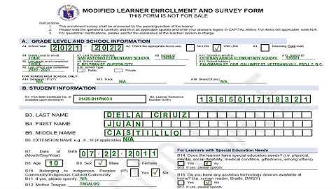 Filling Out the Modified Learner Enrollment and Survey Form SY 2021-2022